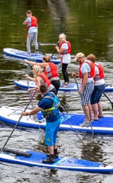 Big group enjoying a stand up paddleboard SUP experience on the river wye with inspire2adventure