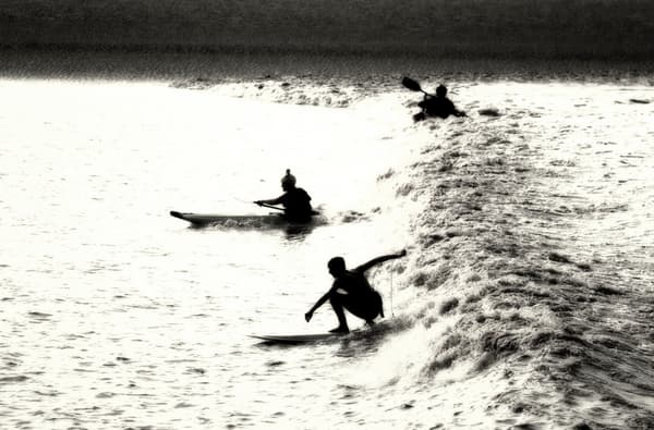 The Severn Bore and surfers