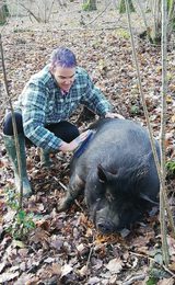 Di with Tyrone at a pig enrichment experience day