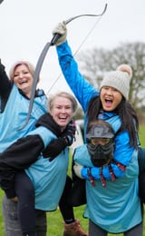 Hen Do posing for a picture after a game of Archery Clash at Dean Laser Clay Ltd