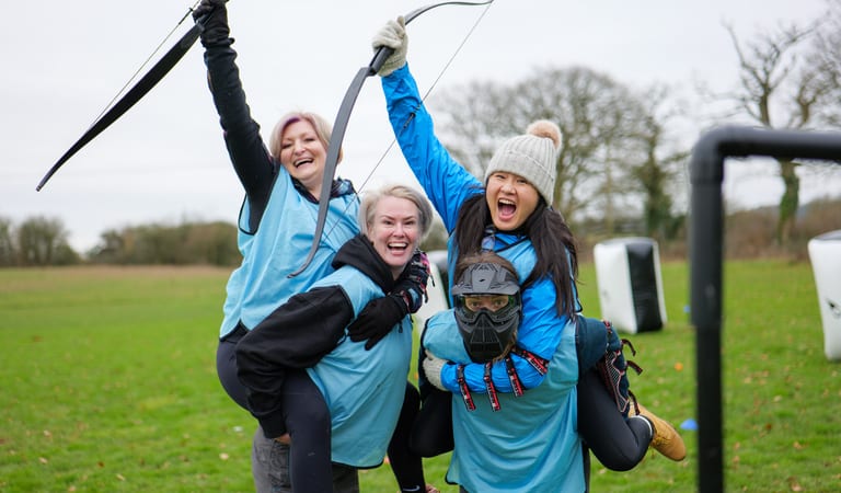 Hen Do posing for a picture after a game of Archery Clash at Dean Laser Clay Ltd