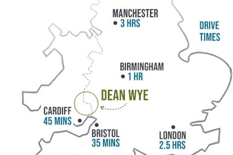 Map Drive Times to the Forest of Dean and Wye Valley