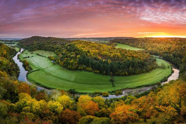 Symonds Yat Rock Viewpoint in Autumn on the leaf peeping driving route through the Forest of Dean and Wye Valley
